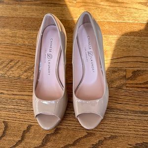 Nude peep toe stilettos size 6.5, gently used.
